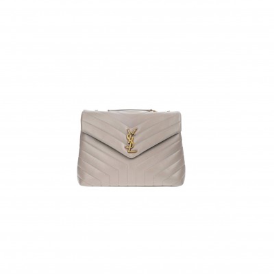 YSL SAINT LAURENT LOULOU GREYISH BROWN MEDIUM SHOULDER BAG IN QUILTED LEATHER 392288 (32*22*12cm)
